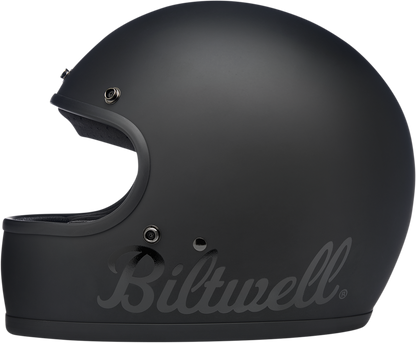 BILTWELL Gringo helmet in flat black factory finish, XL size, with a sleek, rounded design and adjustable strap for motorcycle riding.