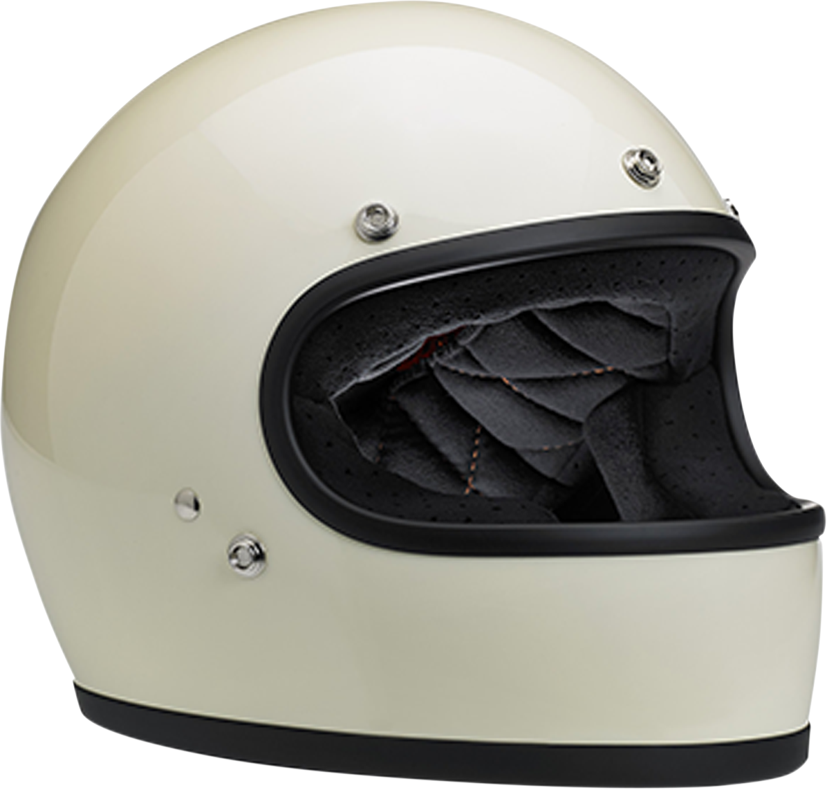 BILTWELL Gringo Helmet in glossy vintage white, XL size, featuring a classic motorcycle helmet design by Bill's Exhausts.