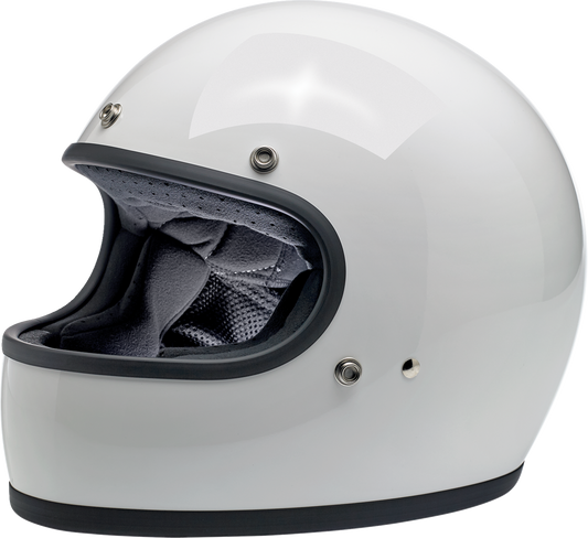 BILTWELL Gringo helmet in gloss white, medium size, with a smooth, shiny finish, designed for motorcycle riding safety.