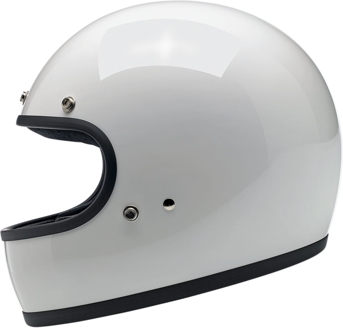 BILTWELL Gringo helmet in gloss white, small size, featuring a sleek, smooth helmet shell with ventilation vents for safety.