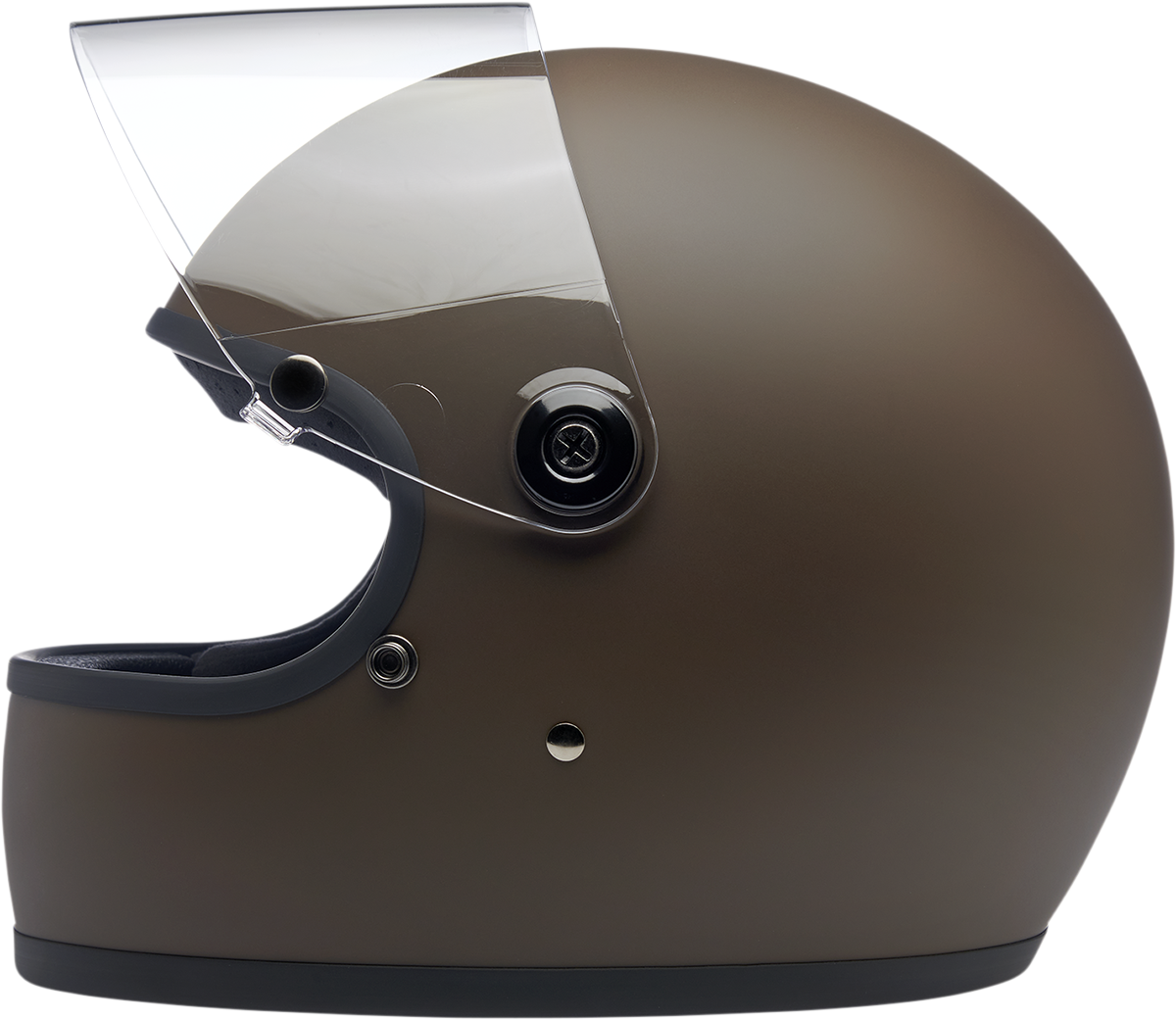 BILTWELL Gringo S Helmet in Flat Chocolate, 2XL size, black matte motorcycle helmet with white BILTWELL logo.