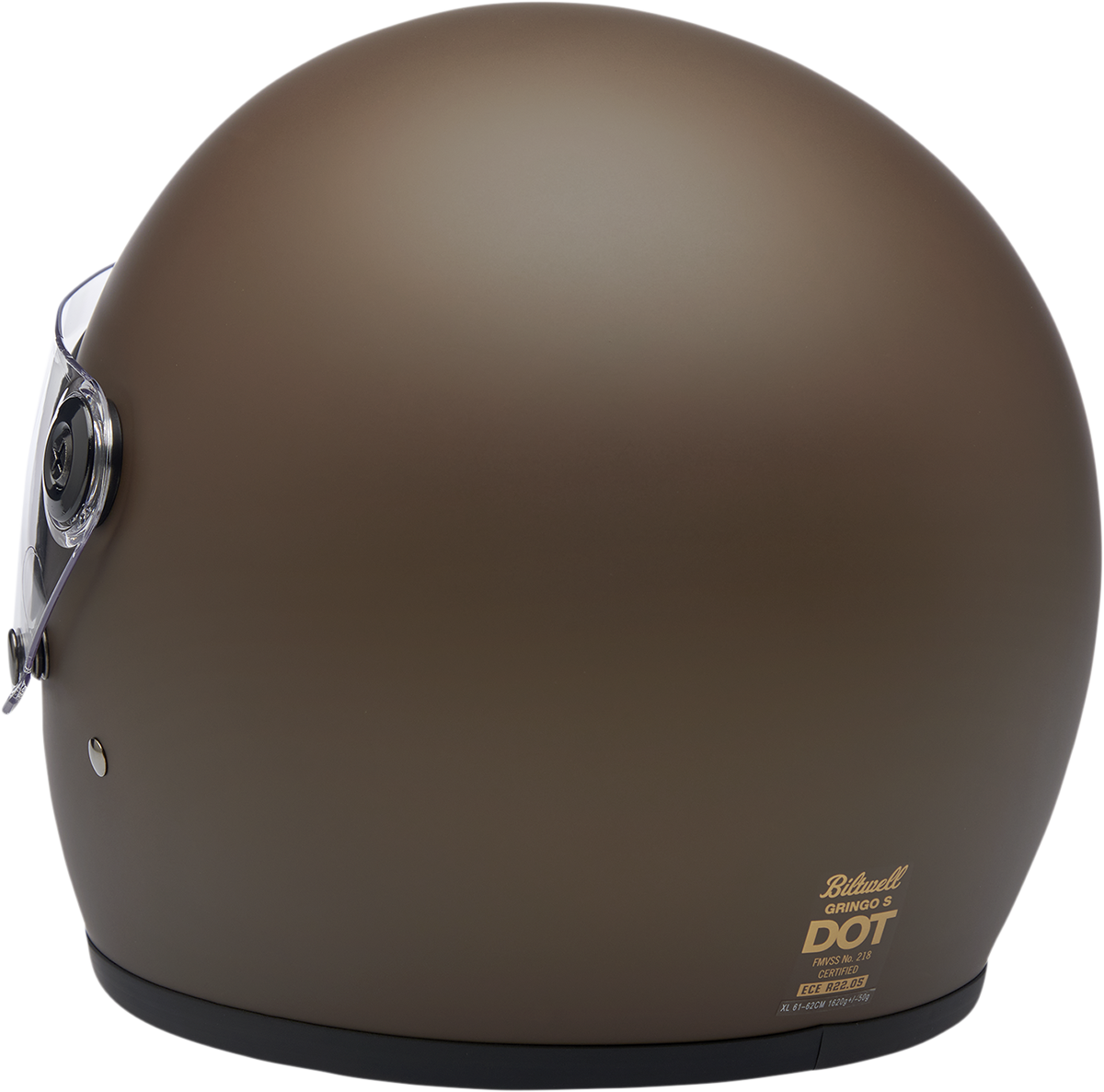 BILTWELL Gringo S helmet in flat chocolate color, XS size, with a sleek, vintage-style motorcycle helmet design.