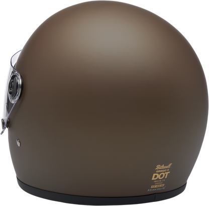 BILTWELL Gringo S helmet in flat chocolate color, XS size, with a sleek, vintage-style motorcycle helmet design.