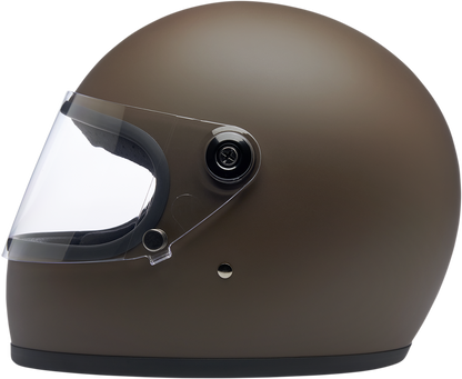 BILTWELL Gringo S helmet in flat chocolate color, XS size, featuring a sleek motorcycle helmet design by Bill's Exhausts