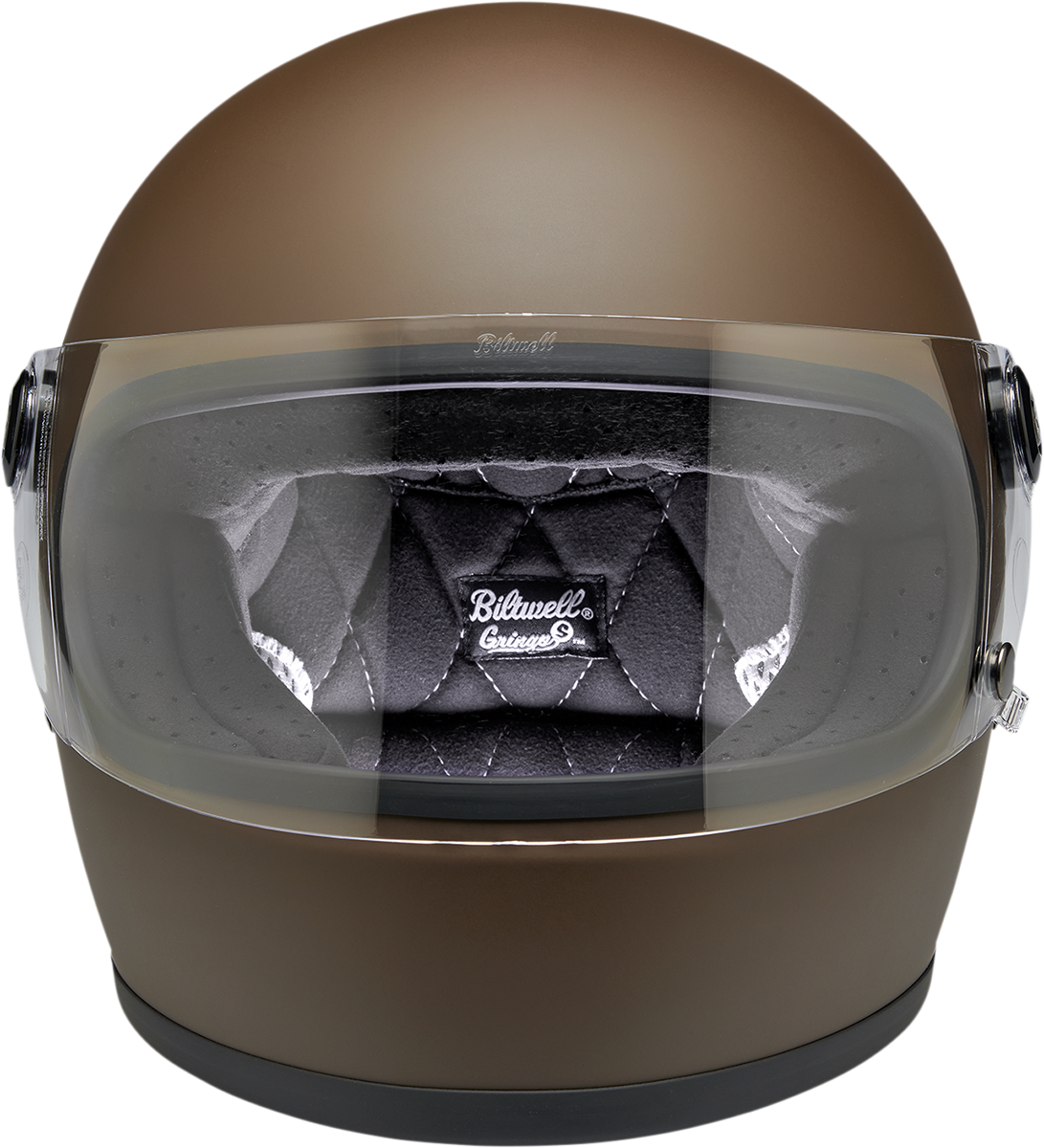 BILTWELL Gringo S helmet in flat chocolate color, XS size, stylish motorcycle helmet with classic design and secure fit.