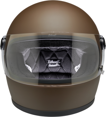 BILTWELL Gringo S helmet in flat chocolate color, XS size, stylish motorcycle helmet with classic design and secure fit.