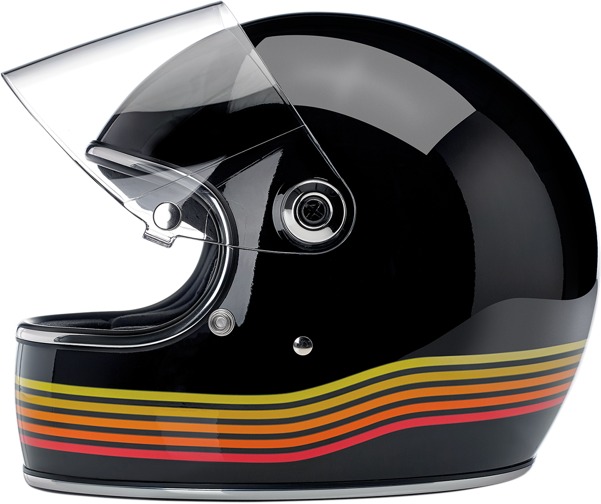 Gloss black BILTWELL Gringo S helmet in medium size, featuring a sleek design with Spectrum finish, designed for motorcycle riders.