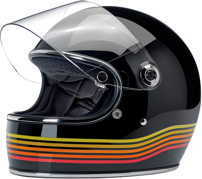 BILTWELL Gringo S Helmet in Gloss Black Spectrum, medium size, featuring a sleek design and secure strap, by Bill's Exhausts.