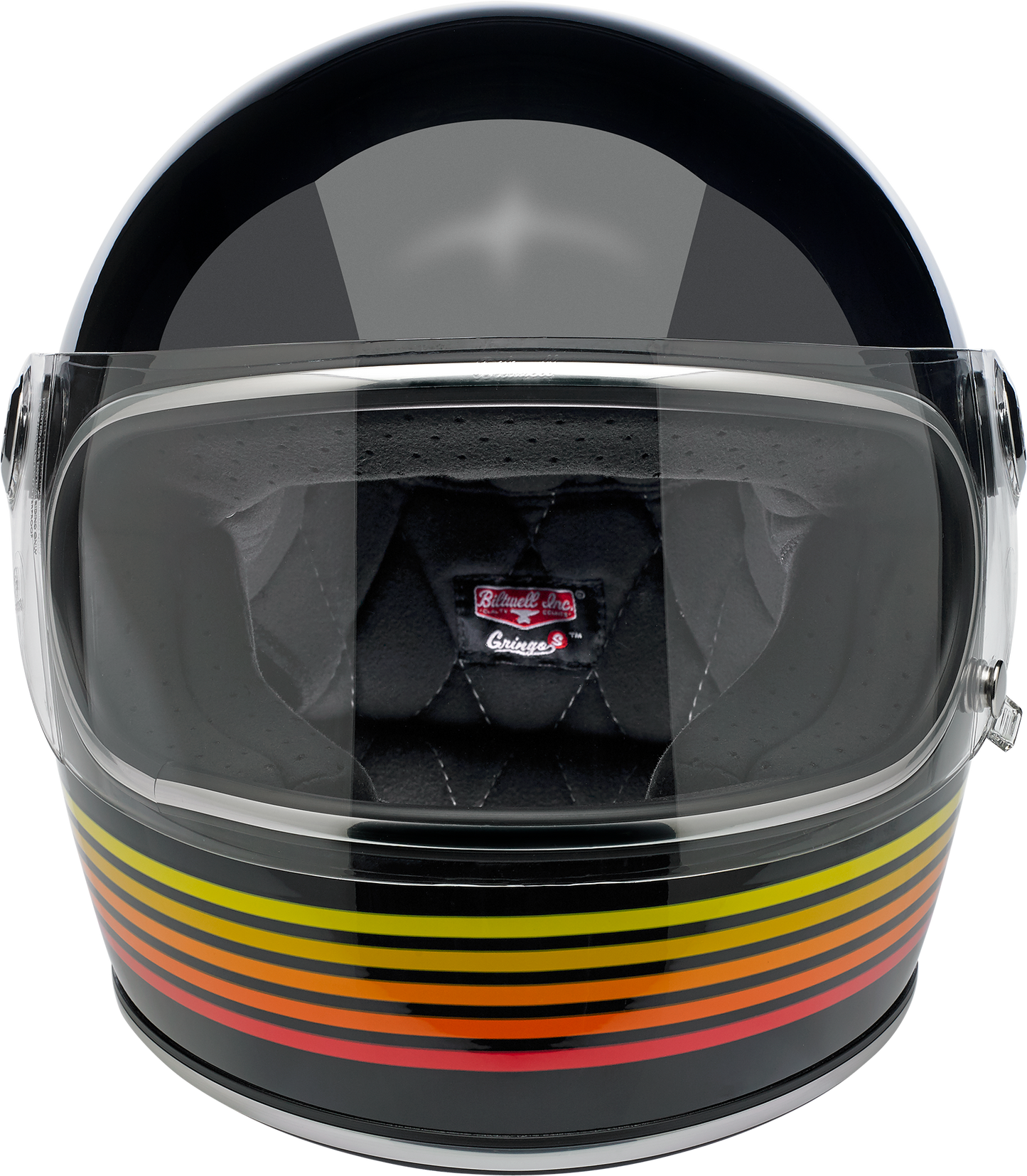 Gloss black BILTWELL Gringo S helmet in medium size, featuring a sleek design with Spectrum finish, designed for motorcycle riders.