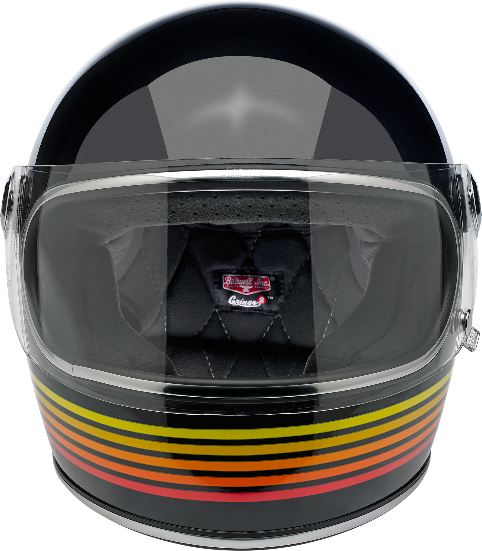 Gloss black BILTWELL Gringo S helmet in medium size, featuring a sleek design with Spectrum finish, designed for motorcycle riders.