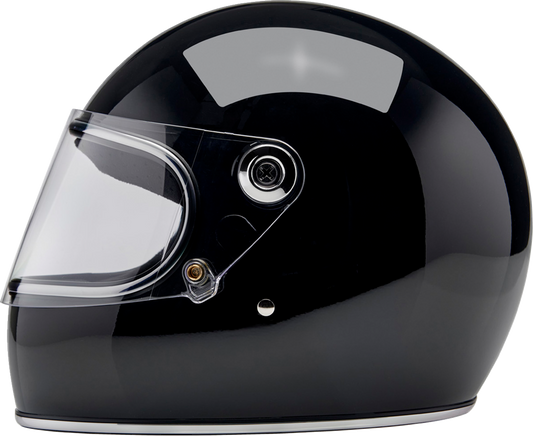 BILTWELL Gringo S helmet in gloss black, XS size, featuring a sleek, vintage-inspired motorcycle helmet design.
