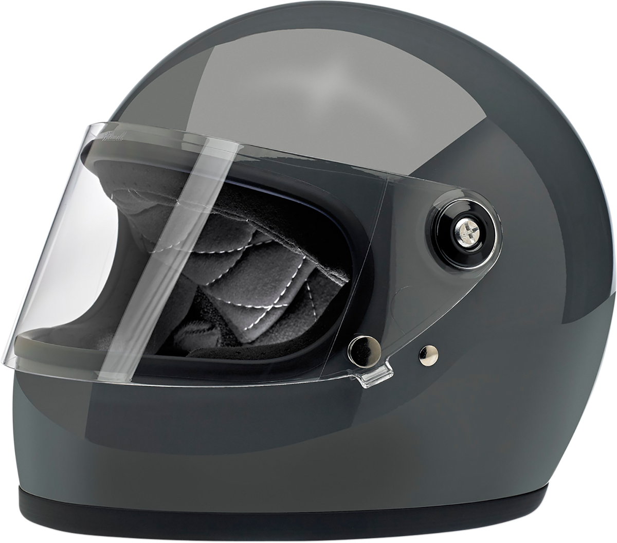 BILTWELL Gringo S helmet in gloss storm gray, XS size, featuring a sleek motorcycle helmet design and matte finish.