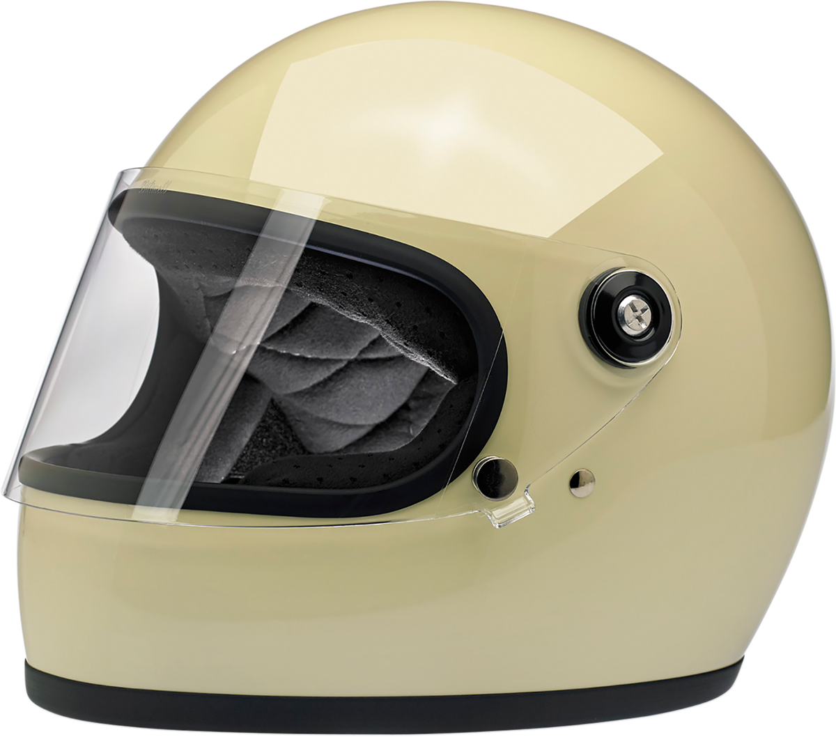 BILTWELL Gringo S helmet in gloss vintage white, XS size, featuring a classic motorcycle helmet design with a smooth finish.