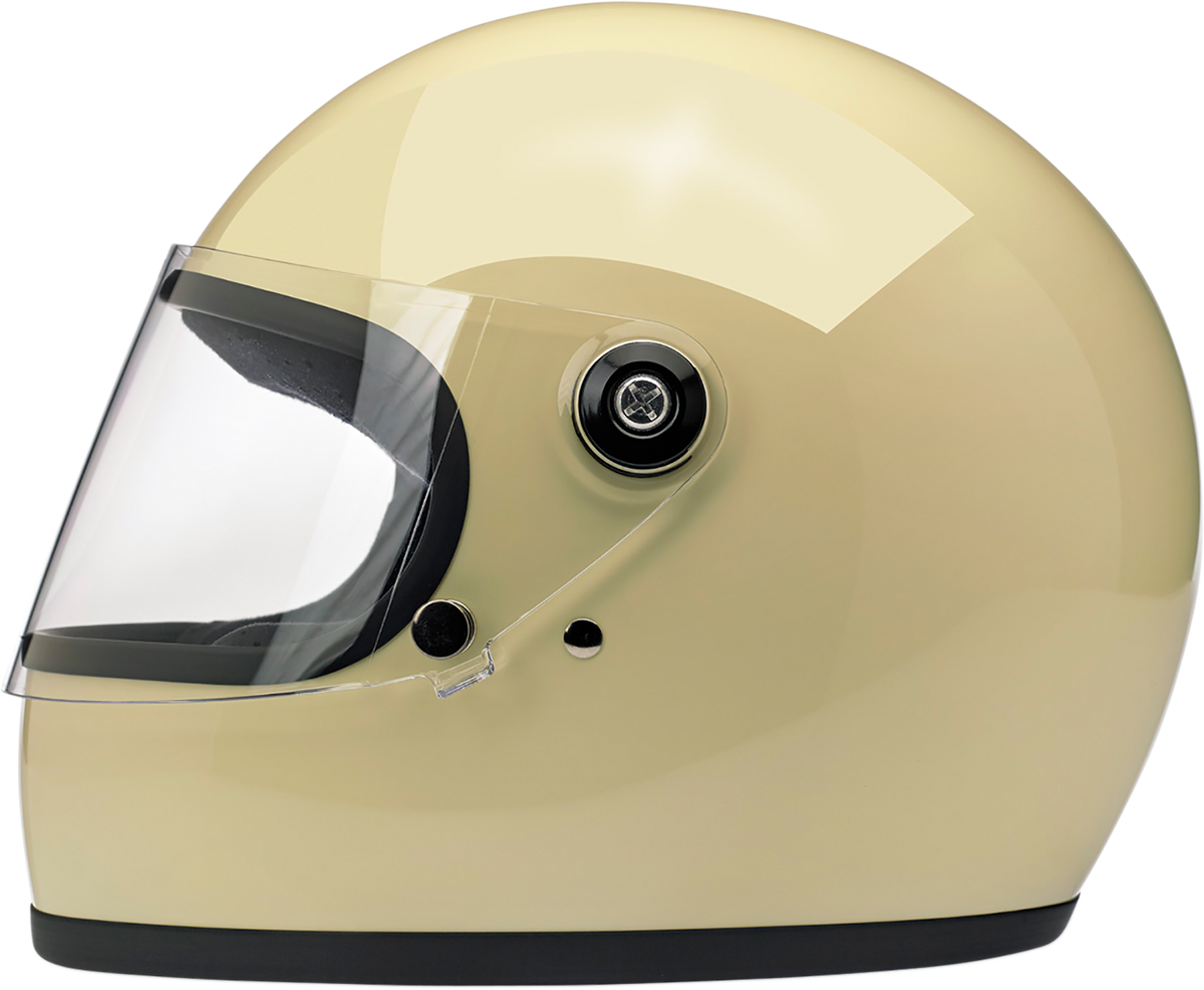 BILTWELL Gringo S helmet in gloss vintage white, XS size, featuring a sleek motorcycle helmet design and vintage style.