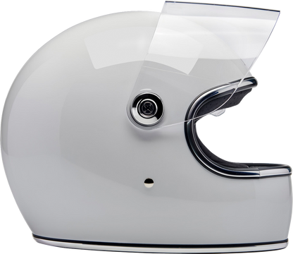 BILTWELL Gringo S helmet in glossy white, medium size, featuring a sleek design, with visible ventilation vents and secure strap.