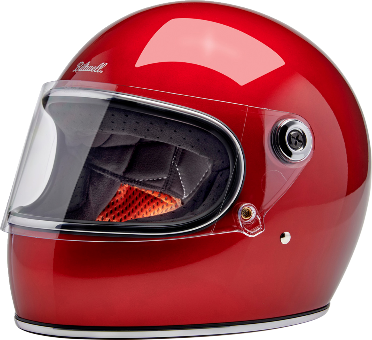 BILTWELL Gringo S helmet in metallic cherry red, medium size, with a sleek helmet design and matte finish.