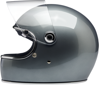 BILTWELL Gringo S helmet in metallic sterling finish, XS size, featuring a sturdy shell and classic motorcycle helmet design.