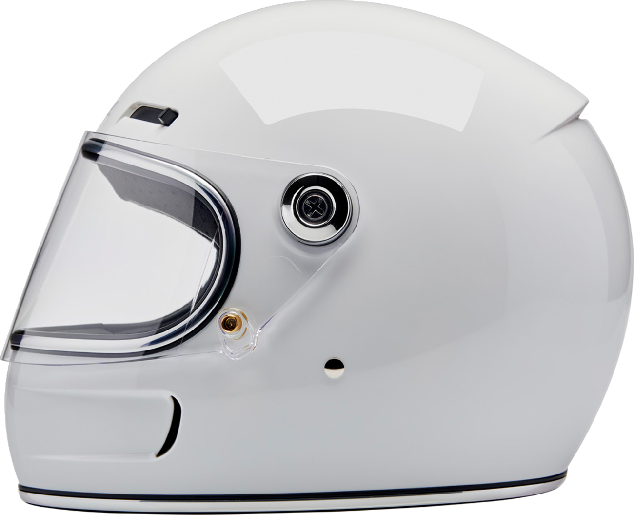BILTWELL Gringo SV helmet in glossy white, XS size, featuring a sleek design and safety features, by Bill's Exhausts.
