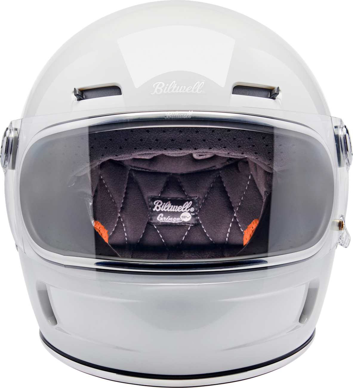 BILTWELL Gringo SV helmet in glossy white, XS size, featuring sleek design and durable construction for motorcycle riding safety.