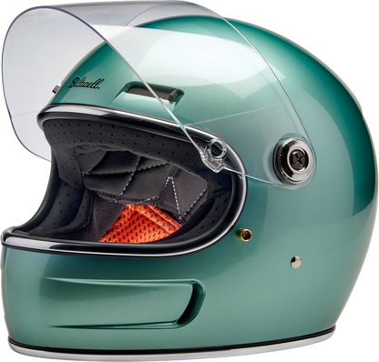 Biltwell Gringo SV helmet in metallic seafoam color, medium size, featuring a smooth helmet shell and ventilation vents.