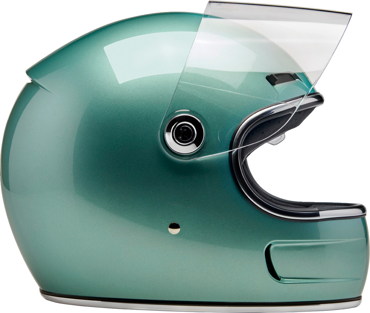 BILTWELL Gringo SV helmet in metallic seafoam, medium size, with a glossy finish and vented design for motorcycle riding.
