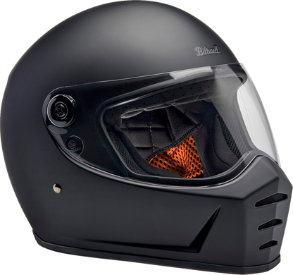 BILTWELL Lane Splitter Helmet in flat black, large size, with sleek design and secure strap, designed for motorcycle riders.