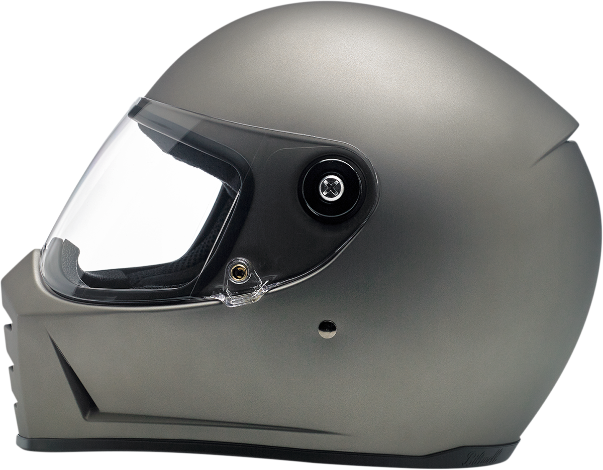 Biltwell Lane Splitter helmet in flat titanium finish, XS size, featuring a sleek open-face design and classic vintage style.