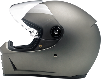BILTWELL Lane Splitter helmet in flat titanium finish, XS size, showcasing a sleek motorcycle helmet design with matte surface.