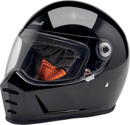 BILTWELL Lane Splitter Helmet in gloss black, 2XL size, showing a sleek motorcycle helmet with a smooth finish and secure strap.