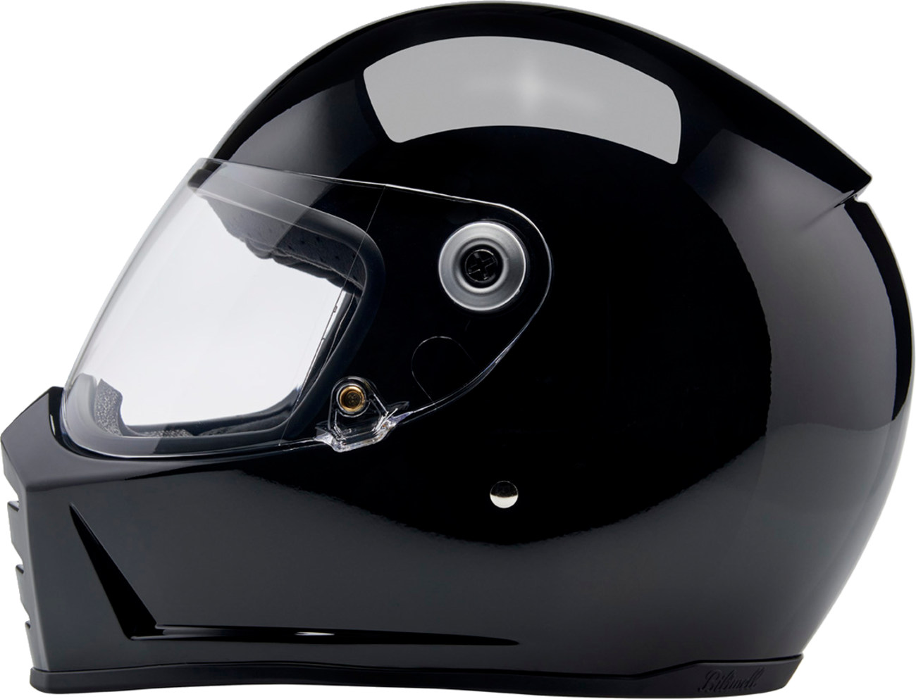 BILTWELL Lane Splitter helmet in gloss black, large size, with sleek design and protective visor, displayed on a plain background.
