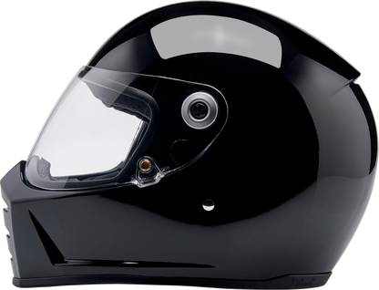 BILTWELL Lane Splitter helmet in gloss black, large size, with sleek design and protective visor, displayed on a plain background.