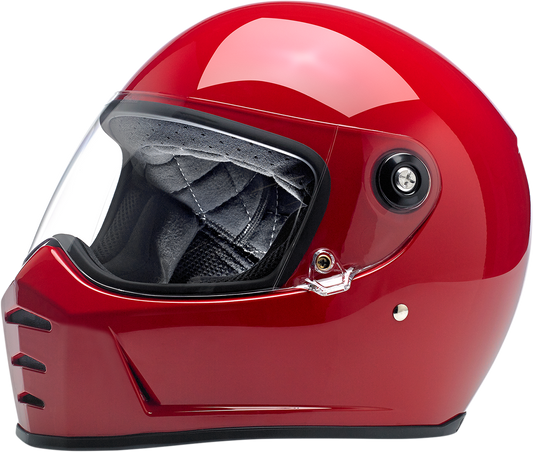 Bill's Exhausts BILTWELL Lane Splitter helmet in gloss blood red, medium size, featuring a sleek motorcycle helmet design.
