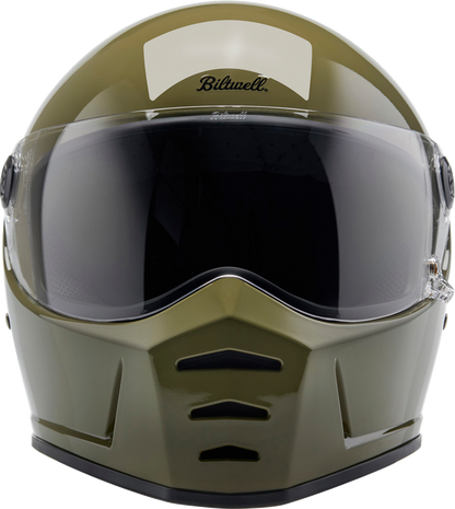 BILTWELL Lane Splitter Helmet in glossy olive green, XS size, featuring a sleek motorcycle helmet design.