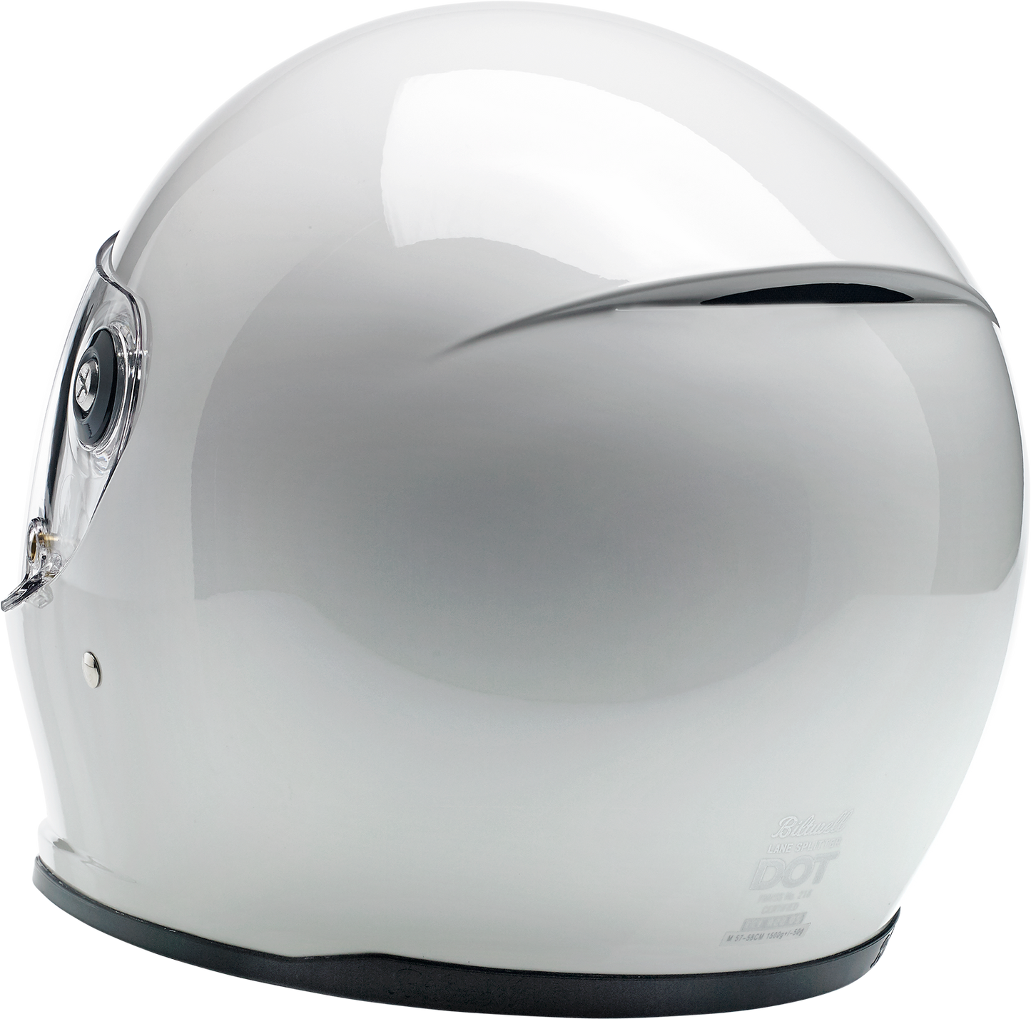BILTWELL Lane Splitter helmet in gloss white, medium size, with a smooth helmet shell and ventilation vents, designed for motorcycle riders.