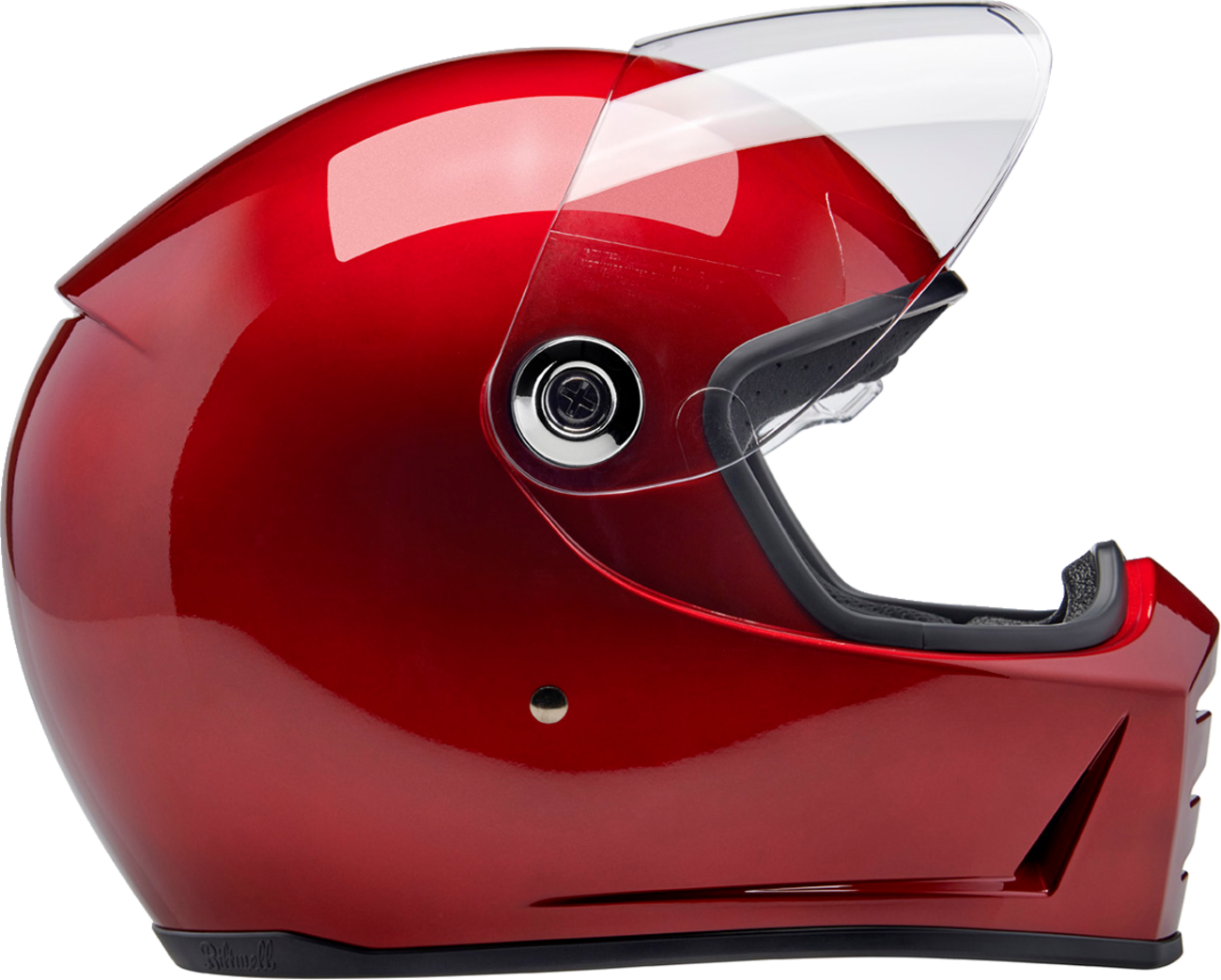 BILTWELL Lane Splitter helmet in metallic cherry red, medium size, featuring a sleek, glossy finish and clear visor.