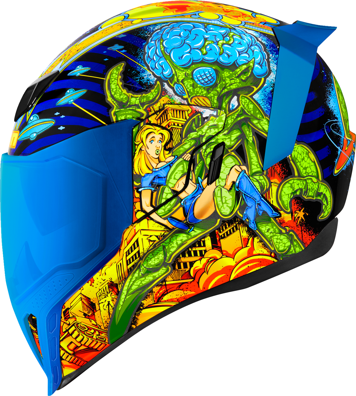 Blue ICON Airflite™ Helmet Bugoid Blitz small size, featuring aerodynamic design and safety features for motorcycle riders.