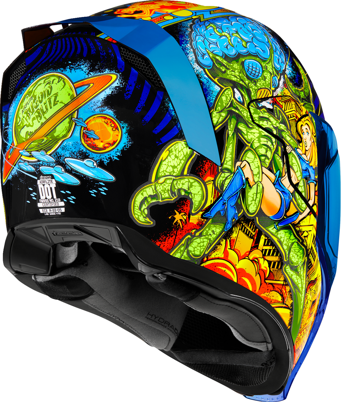 Blue ICON Airflite™ Helmet Bugoid Blitz small size, with aerodynamic design and clear visor, by Bill's Exhausts.