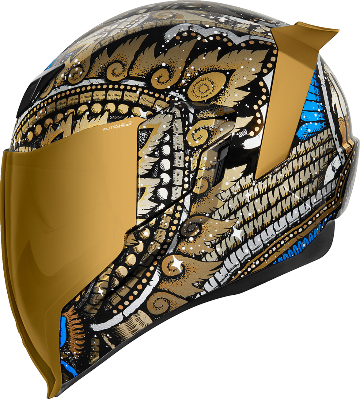 Bill's Exhausts ICON Airflite™ Helmet DayTripper Gold large size, motorcycle helmet with sleek design and face shield.