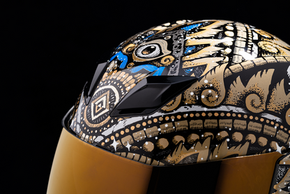 Bill's Exhausts ICON Airflite DayTripper helmet in gold, large size, featuring a sleek motorcycle helmet design.