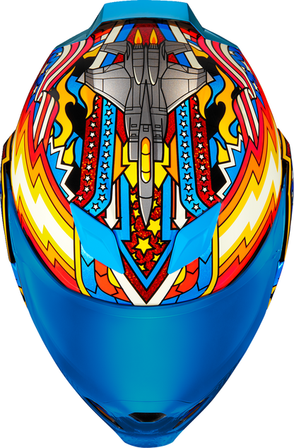 Blue ICON Airflite Flyboy helmet in small size featuring a sleek design, ideal for motorcycle riders.