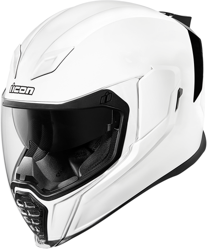 Gloss white ICON Airflite™ helmet in large size, featuring aerodynamic design and clear visor, by Bill's Exhausts.