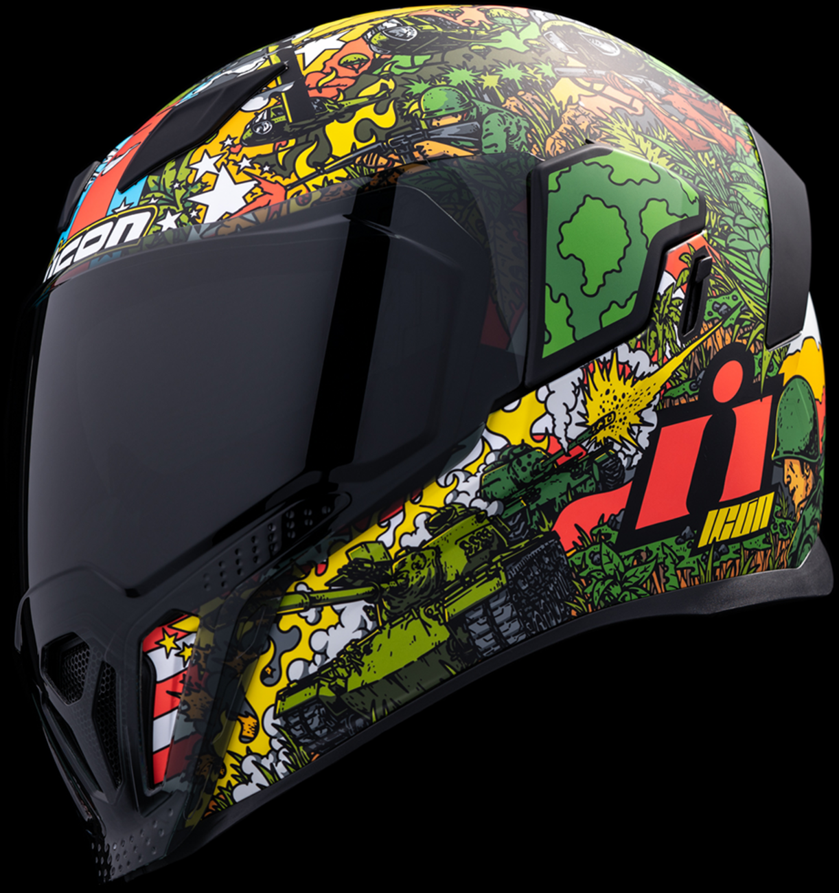 Green ICON Airflite™ GP23 helmet in large size with sleek design, featuring a clear visor and aerodynamic shape.
