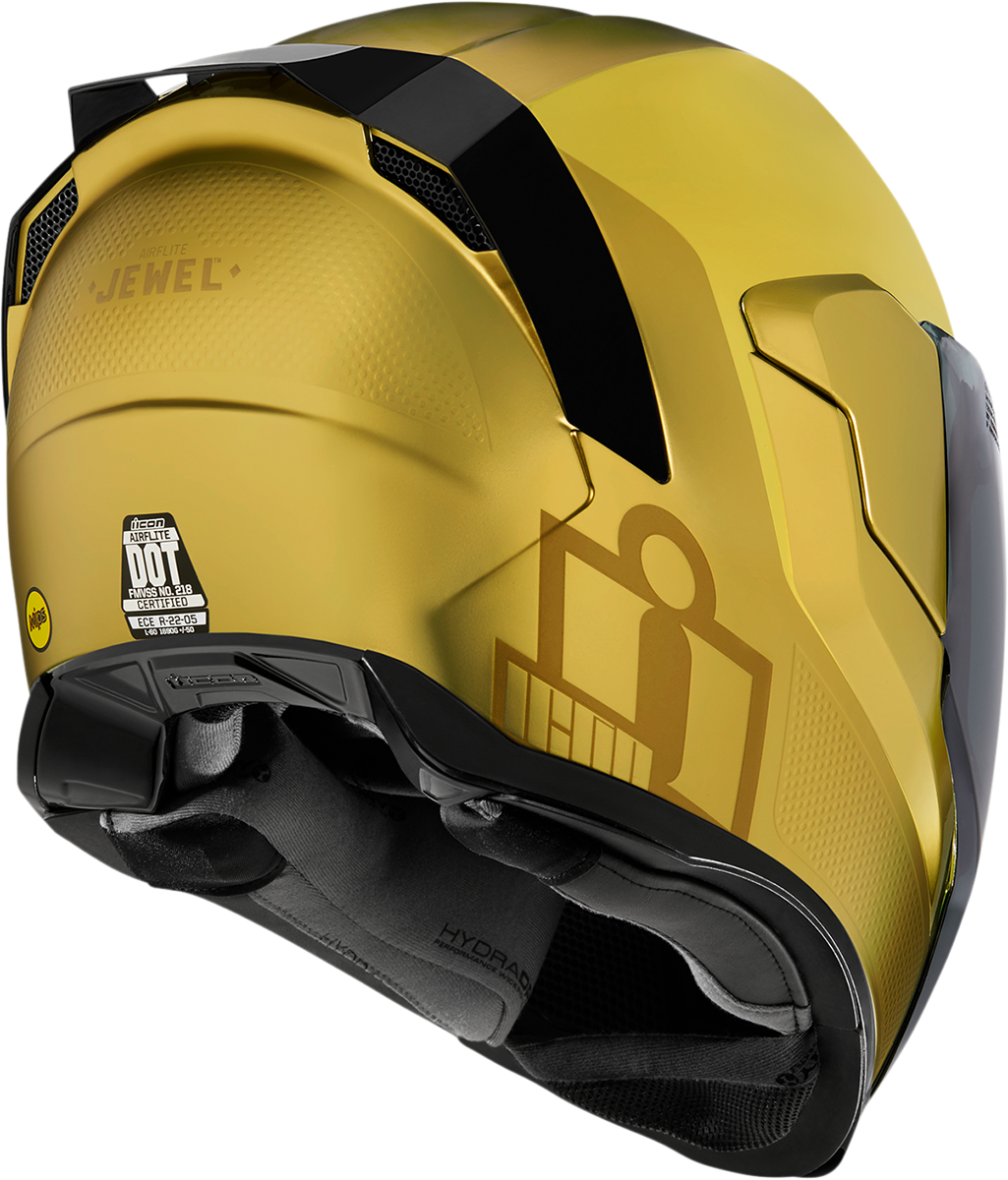 Bill's Exhausts ICON Airflite™ helmet in jewel gold with MIPS® safety system, XS size, featuring a sleek helmet design.