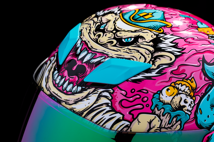 Pink ICON Airflite™ Helmet with MIPS® technology, large size, Snack Attack design, for motorcycle riders.