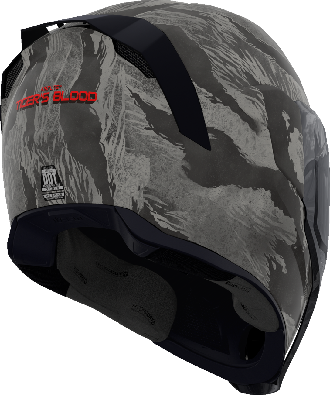 Bill's Exhausts ICON Airflite™ helmet in Tiger's Blood design with MIPS, gray color, 2XL size, for motorcycle riding safety.
