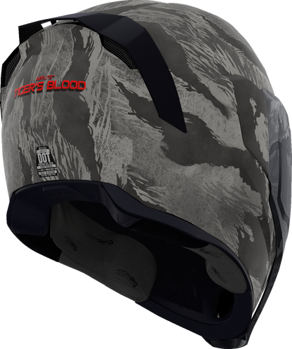 Bill's Exhausts ICON Airflite™ Helmet in Tiger's Blood design with MIPS, gray color, and XS size for motorcycle riders.