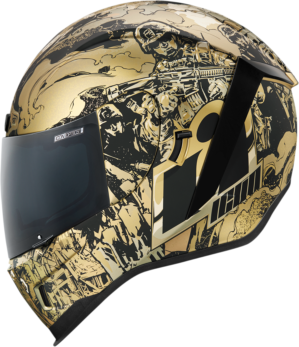 Bill's Exhausts ICON Airform™ Guardian helmet in gold, 2XL size, featuring a sleek design and durable construction for rider safety.