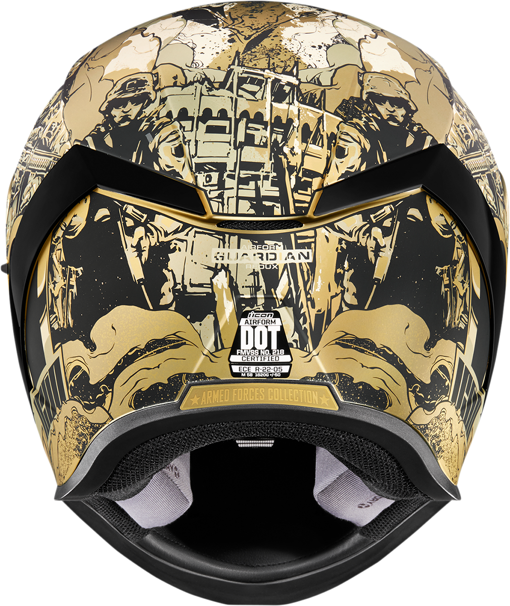 Gold ICON Airform™ Guardian helmet in small size, featuring a sleek helmet design with branding details.