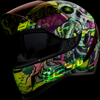 Bill's Exhausts ICON Airform™ Hippy Dippy purple helmet in 3XL size, featuring a vibrant, colorful design and durable construction.