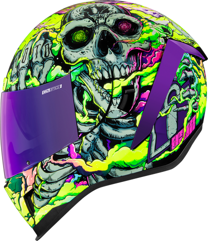 ICON Airform™ Helmet Hippy Dippy purple helmet in XL size, featuring a vibrant, psychedelic design and secure helmet construction.